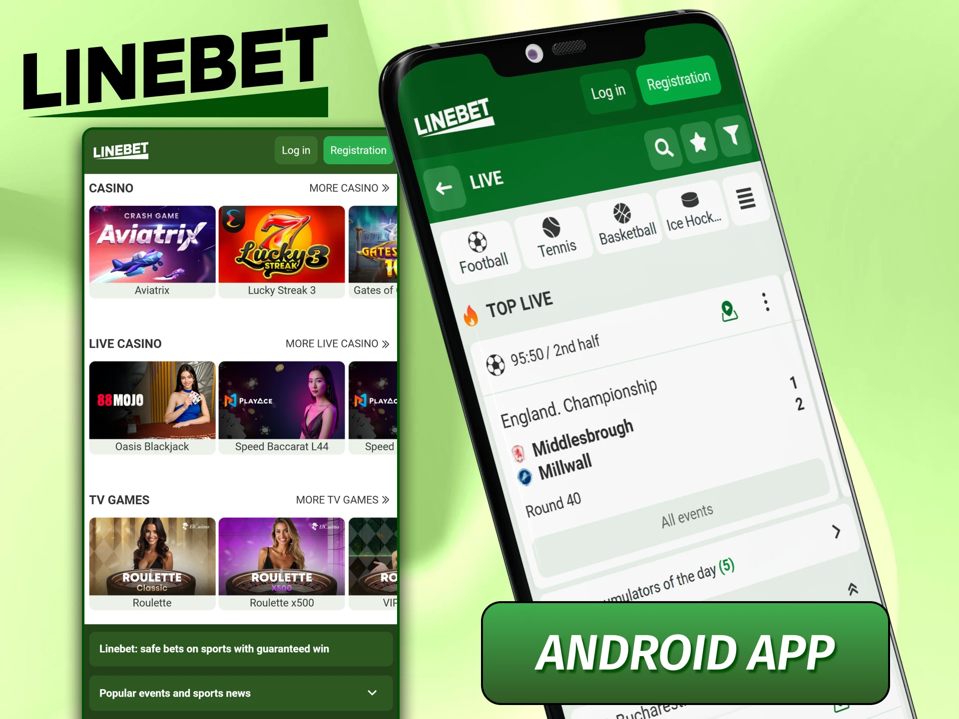 Official Linebet mobile app interface for Android smartphones.