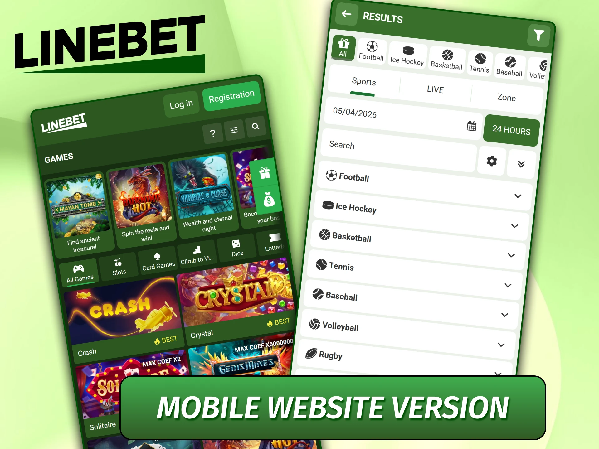 Interface of the Linebet official website optimized for mobile web browsers.