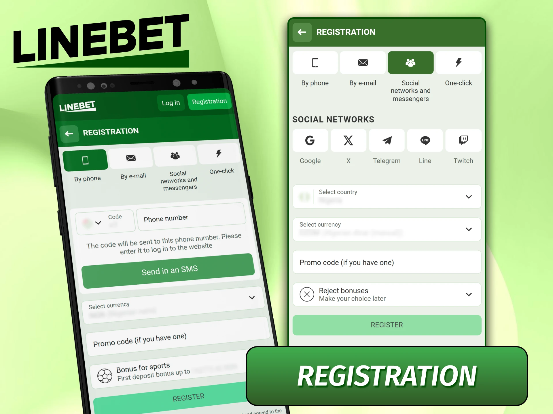 Registration form for creating a new account through the Linebet mobile application.