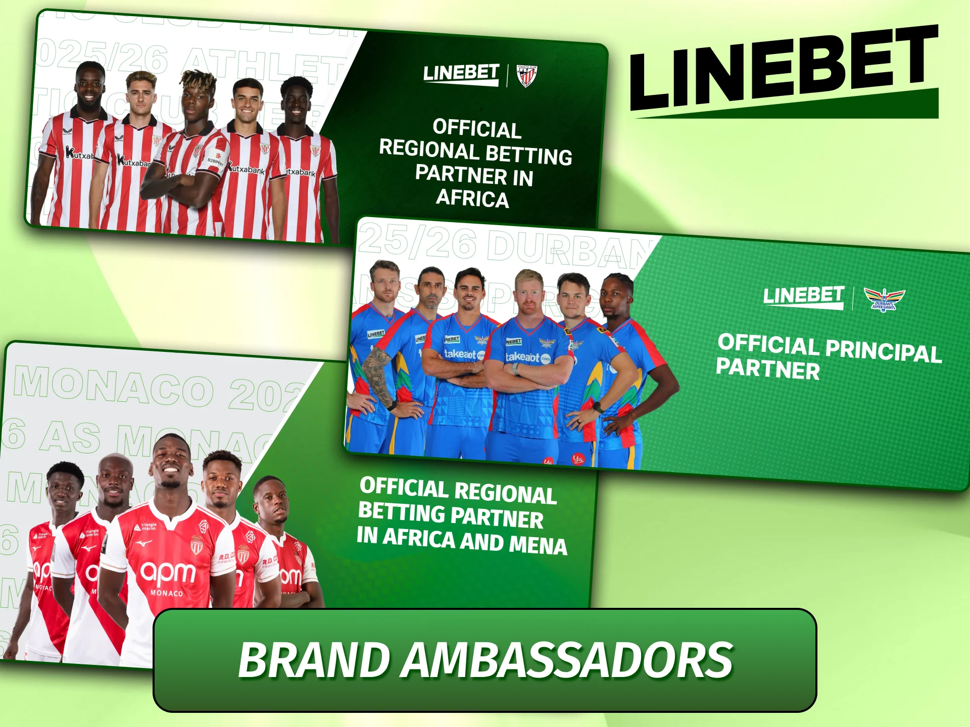 Public figures and partners representing the Linebet brand.