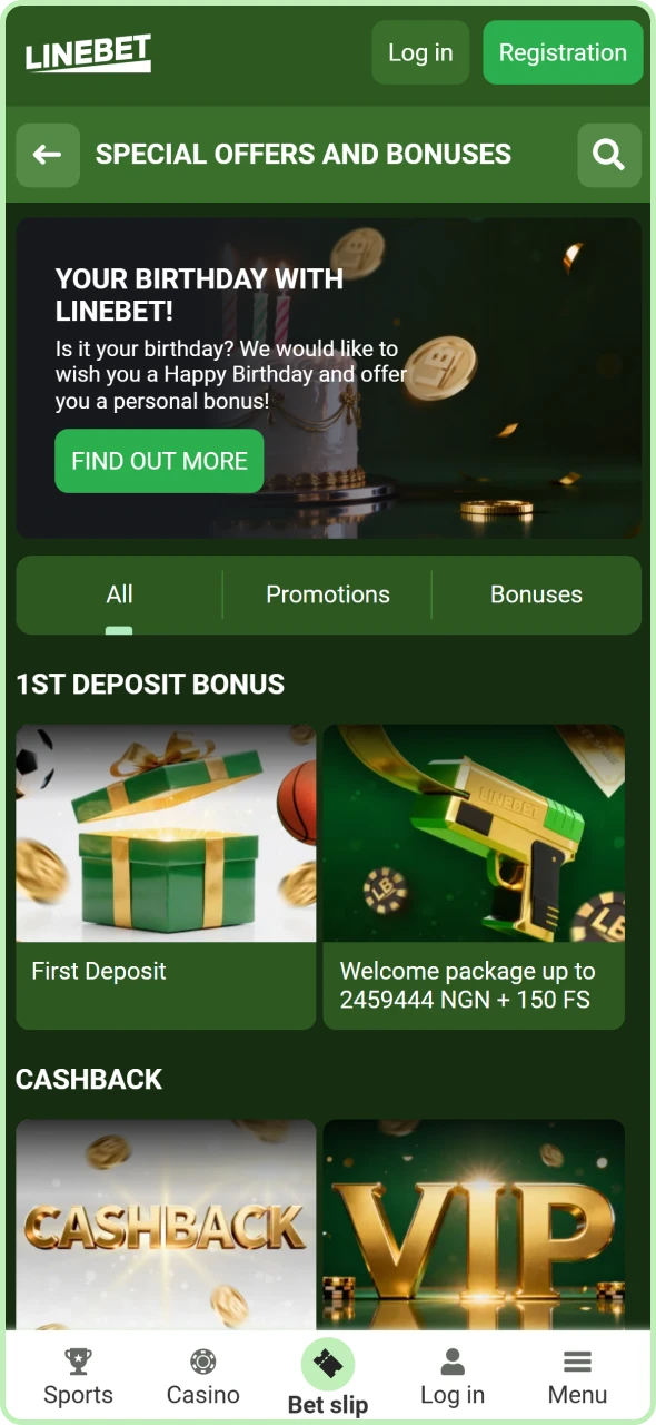 List of promotional offers and welcome rewards available for active players.