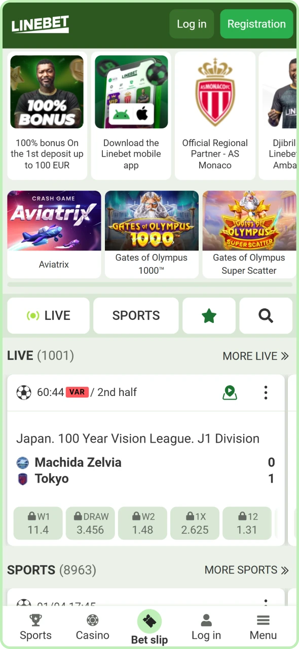 Overview of the Linebet Nigeria homepage featuring quick access to sports and casino.