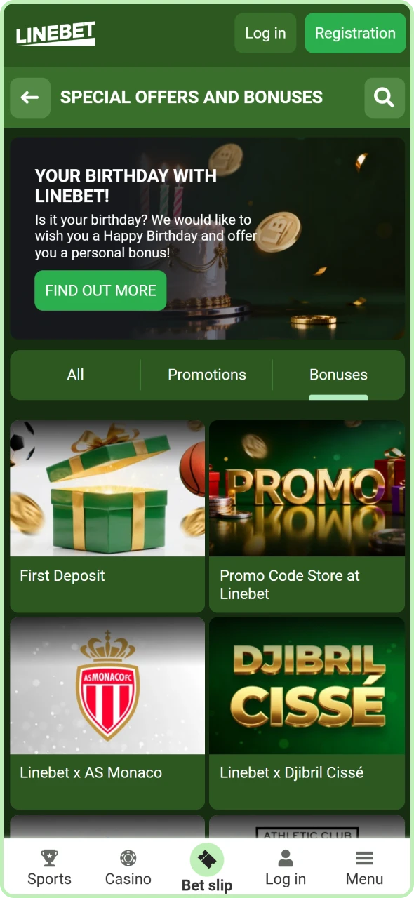 List of promotional offers and welcome rewards available for active players.